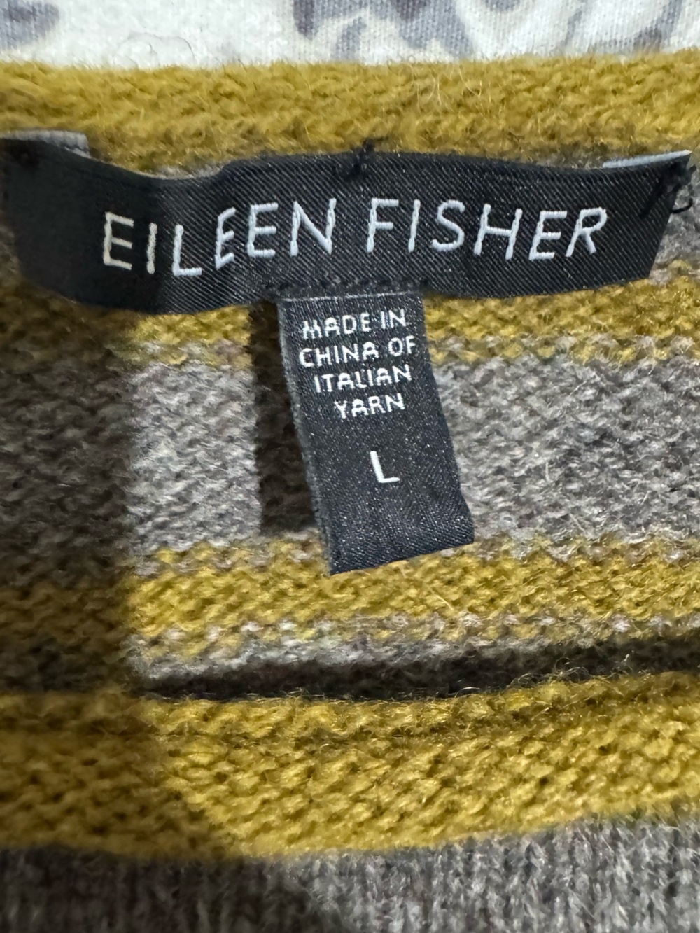 Eileen Fisher Gray and Mustard Striped Scoop-Neck yak & wool Sweater size L - Picture 5 of 12
